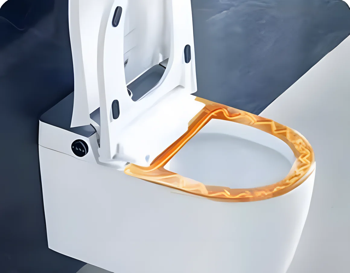 The toilet seat glowing orange as it warms