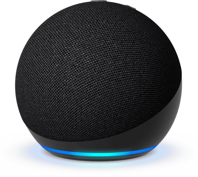 Amazon Echo Dot with its blue Alexa light ring